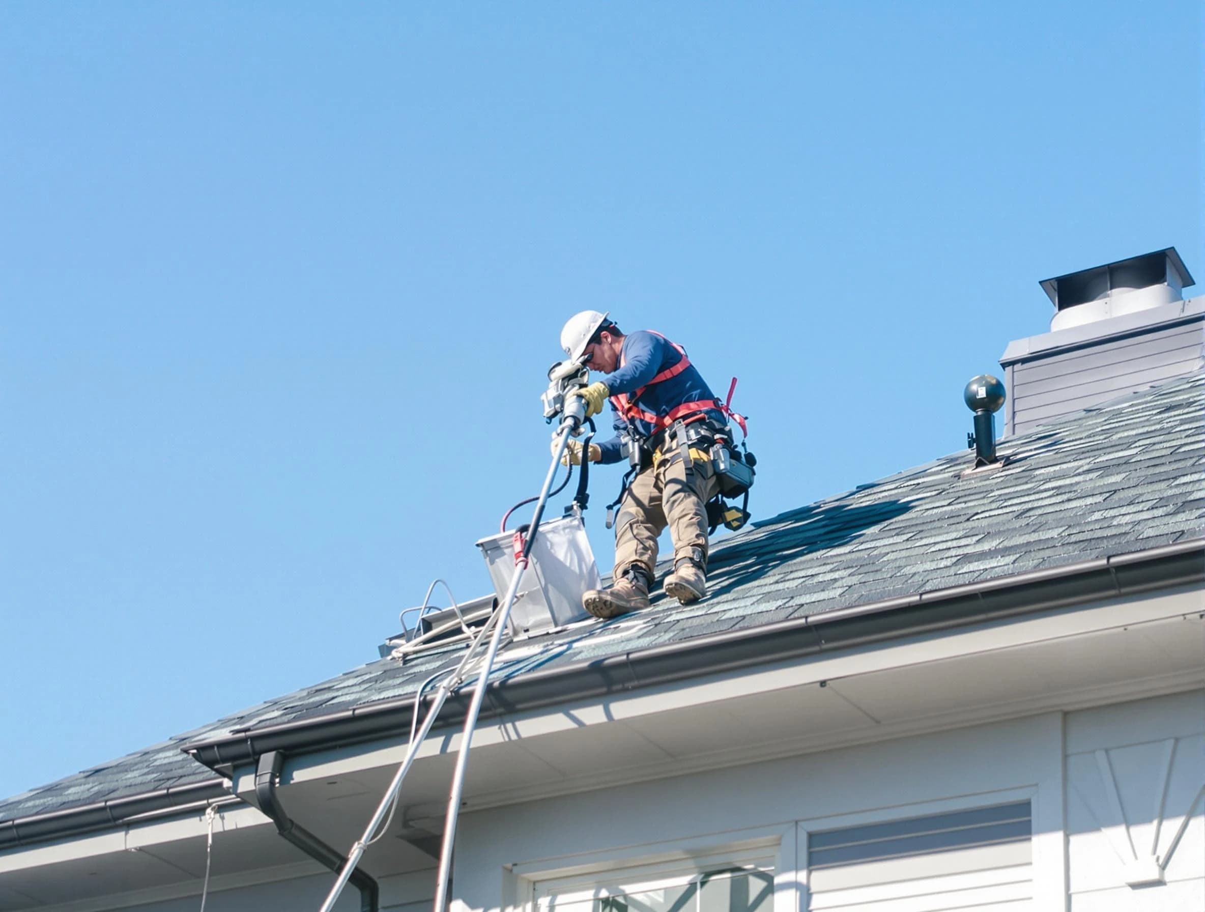 Colonial Beach Dryer Vent Cleaning certified technician cleaning a roof-mounted dryer vent system in Colonial Beach