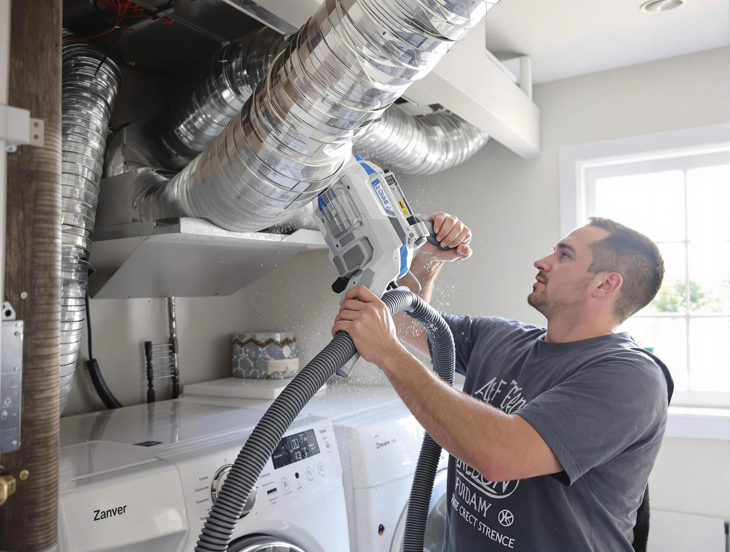 Colonial Beach Dryer Vent Cleaning specialist cleaning deep within a dryer vent duct system in Colonial Beach