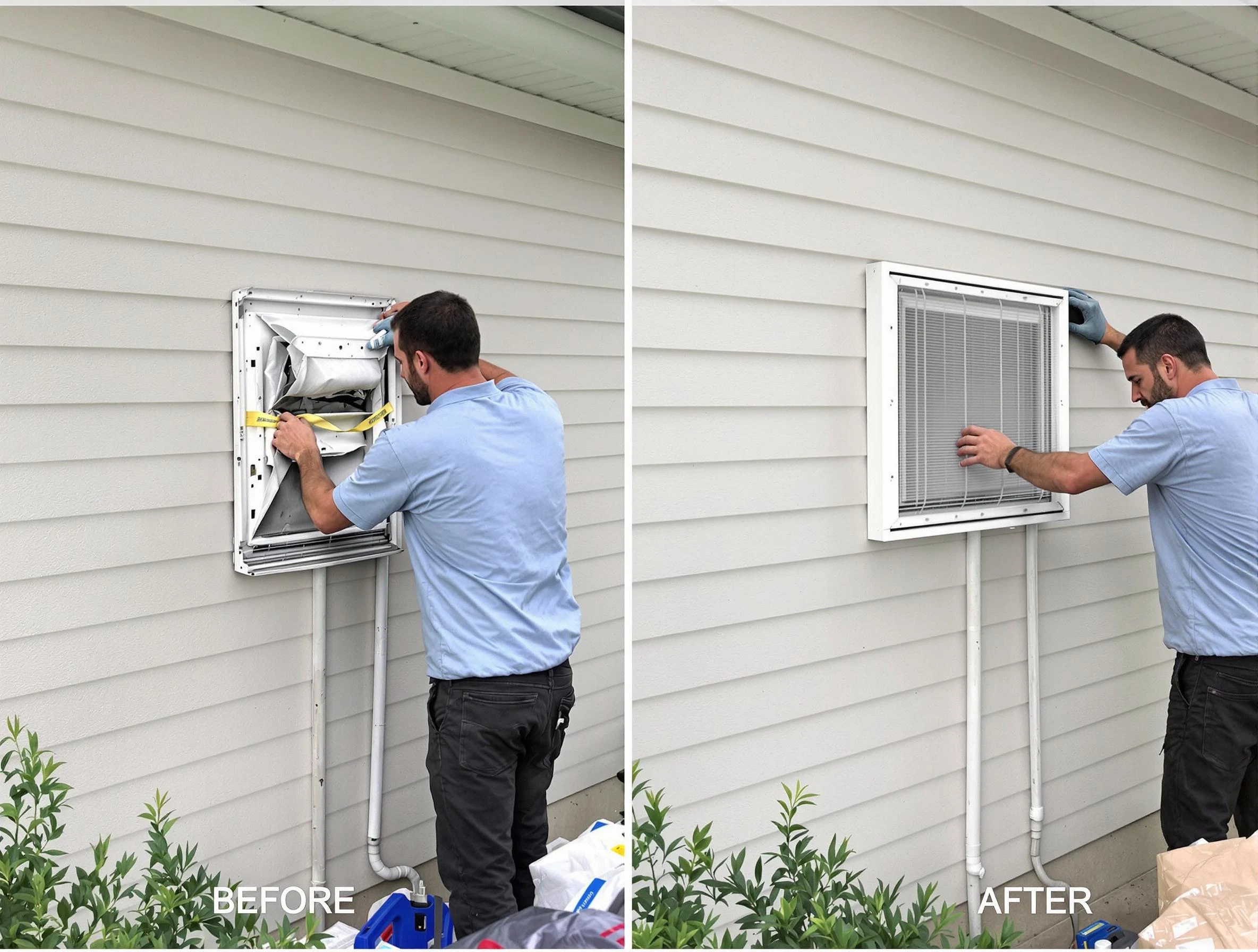 Colonial Beach Dryer Vent Cleaning technician installing high-quality dryer vent cover at a residential property in Colonial Beach